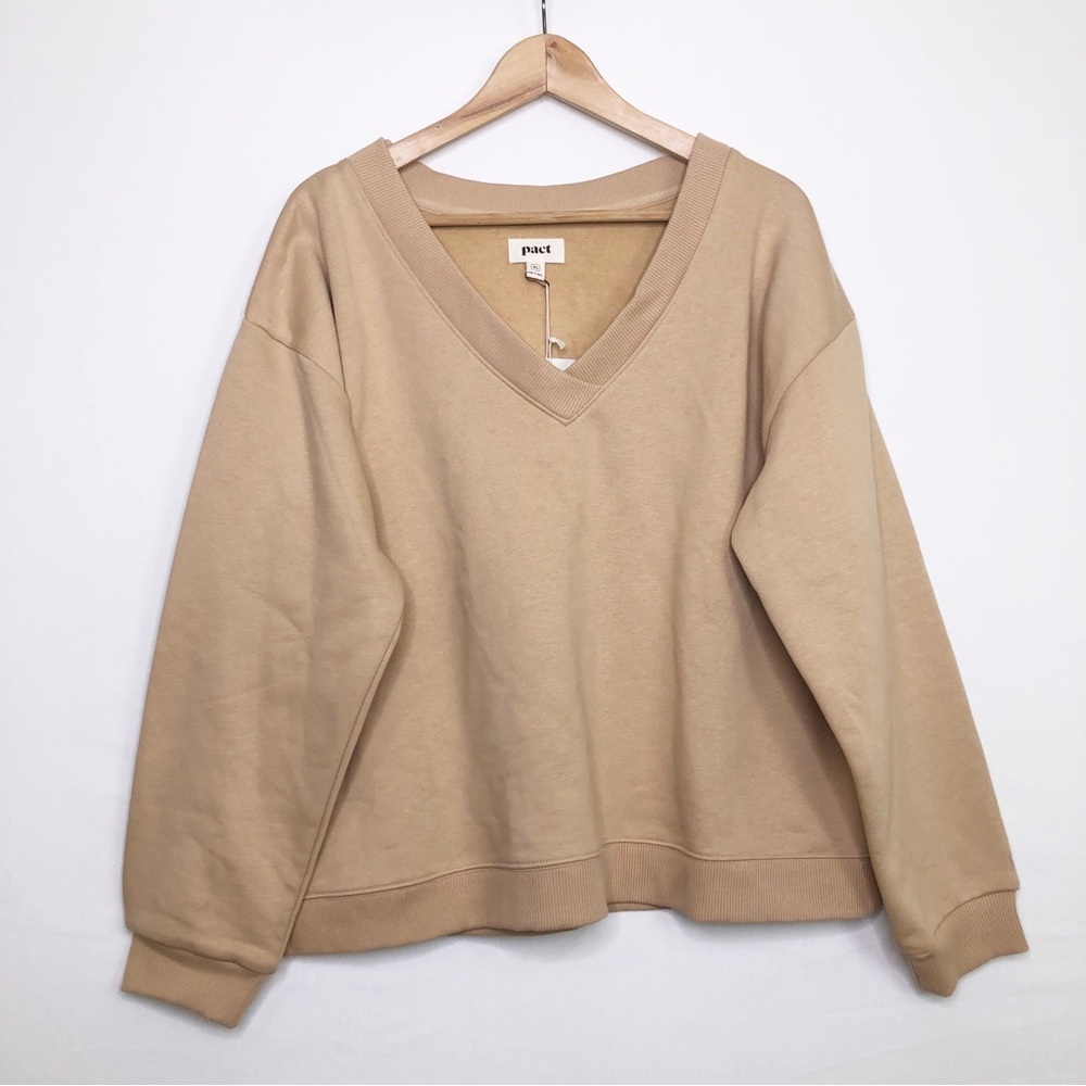 Pact Women's V-Neck Sweatshirt in Tan